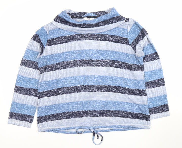 Isle Womens Blue Striped Cowl Neck Long Sleeve T-Shirt Size L