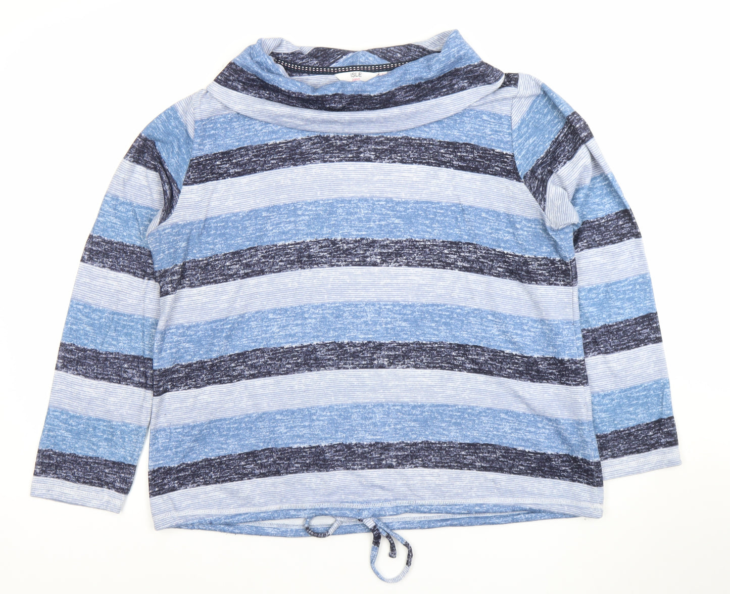 Isle Womens Blue Striped Cowl Neck Long Sleeve T-Shirt Size L