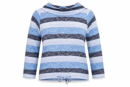 Isle Womens Blue Striped Cowl Neck Long Sleeve T-Shirt Size L