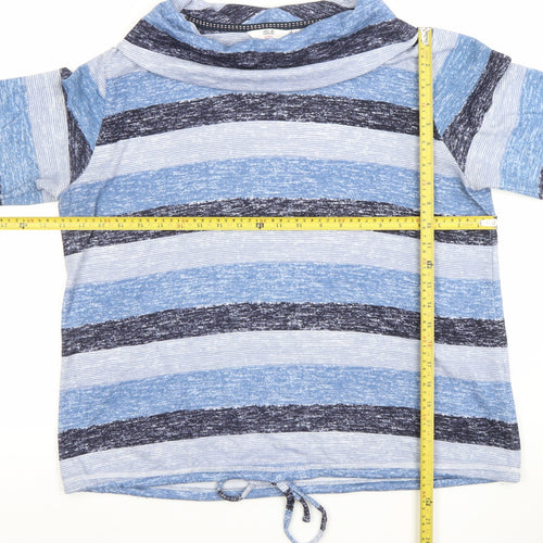 Isle Womens Blue Striped Cowl Neck Long Sleeve T-Shirt Size L