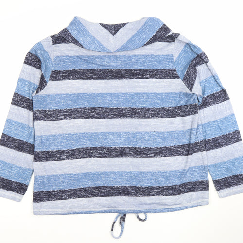 Isle Womens Blue Striped Cowl Neck Long Sleeve T-Shirt Size L