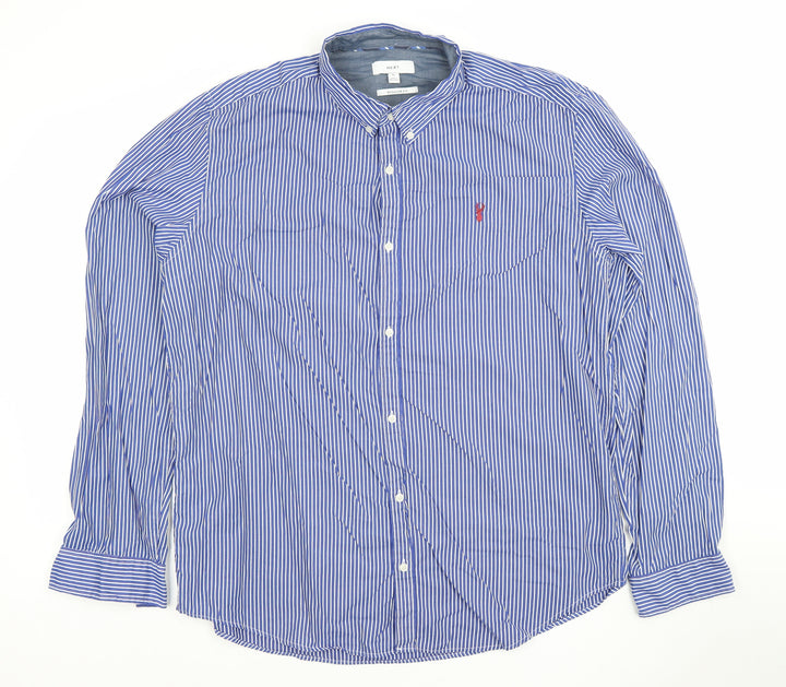 Next Men's Blue Striped Regular Fit Long Sleeve XL Dress Shirt