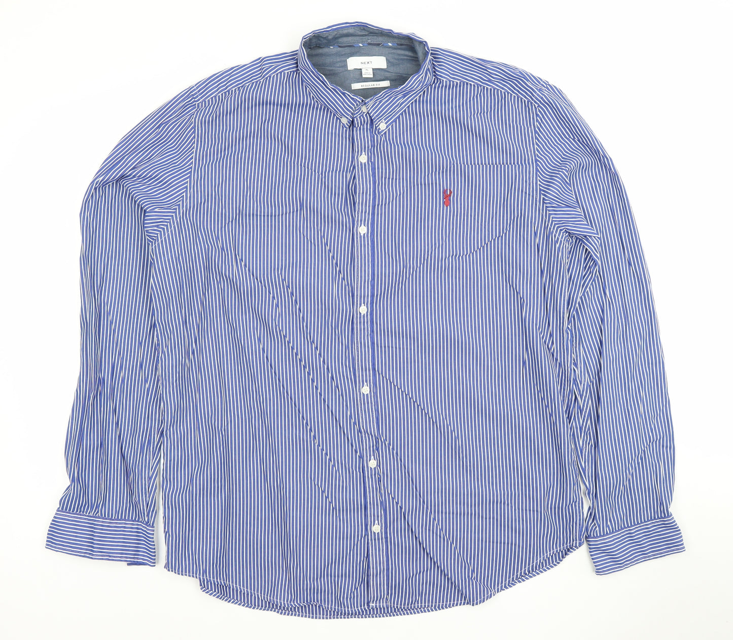 Next Men's Blue Striped Regular Fit Long Sleeve XL Dress Shirt