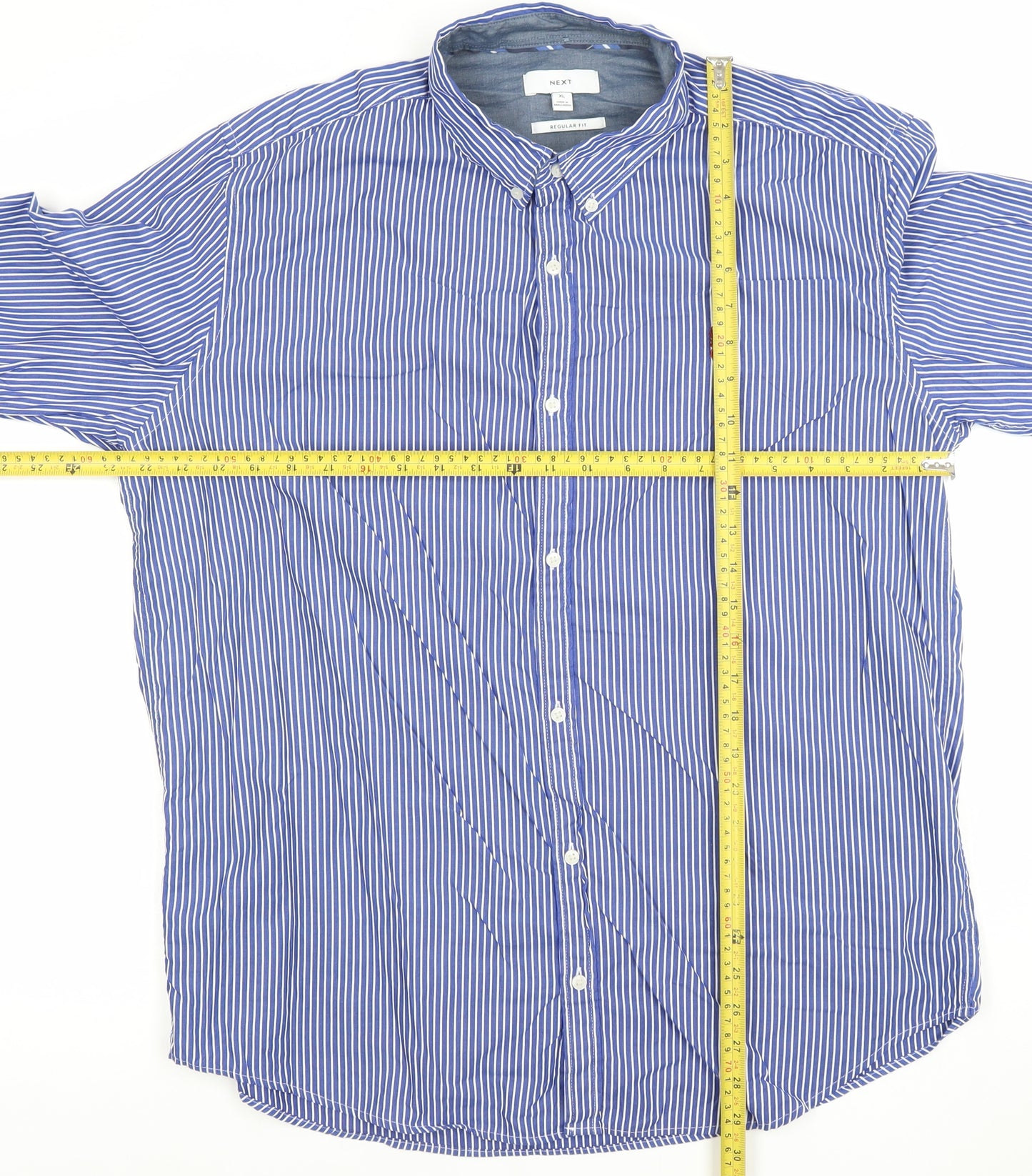 Next Men's Blue Striped Regular Fit Long Sleeve XL Dress Shirt