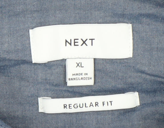 Next Men's Blue Striped Regular Fit Long Sleeve XL Dress Shirt