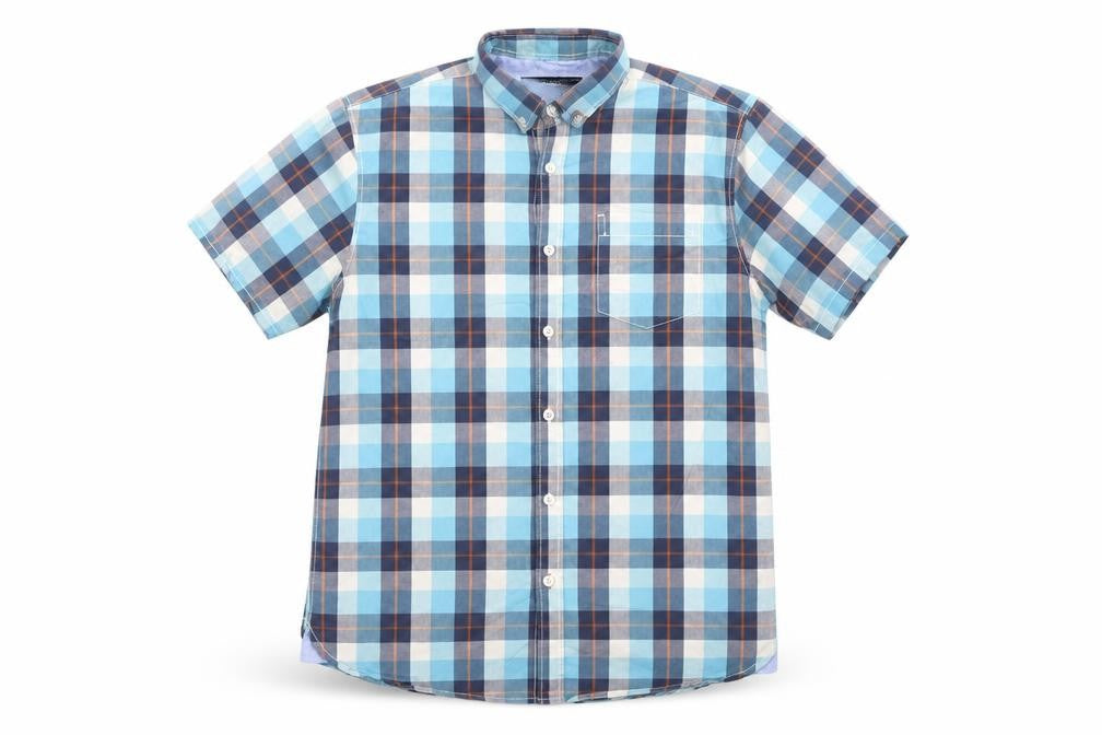 St. Bernard for Dunes Stores Men’s Blue Check Short Sleeve Cotton Shirt Size S
