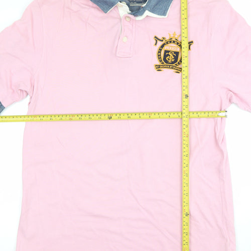 St George By Duffer Men's Pink Polo Shirt L Embroidered Crest Preppy Style