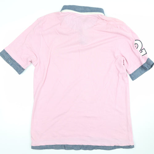 St George By Duffer Men's Pink Polo Shirt L Embroidered Crest Preppy Style