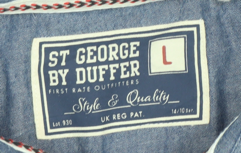 St George By Duffer Men's Pink Polo Shirt L Embroidered Crest Preppy Style