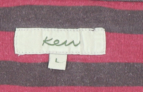Kew Women's Red Striped 3/4 Sleeve V-Neck Cotton T-Shirt Size L