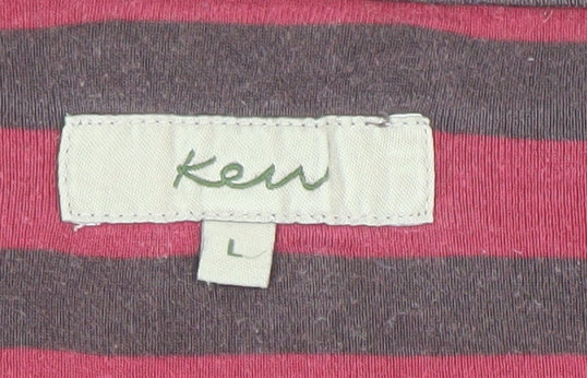 Kew Women's Red Striped 3/4 Sleeve V-Neck Cotton T-Shirt Size L