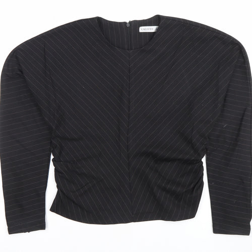 Gallery Womens Black Striped Long Sleeve Crew Neck Blouse UK 10