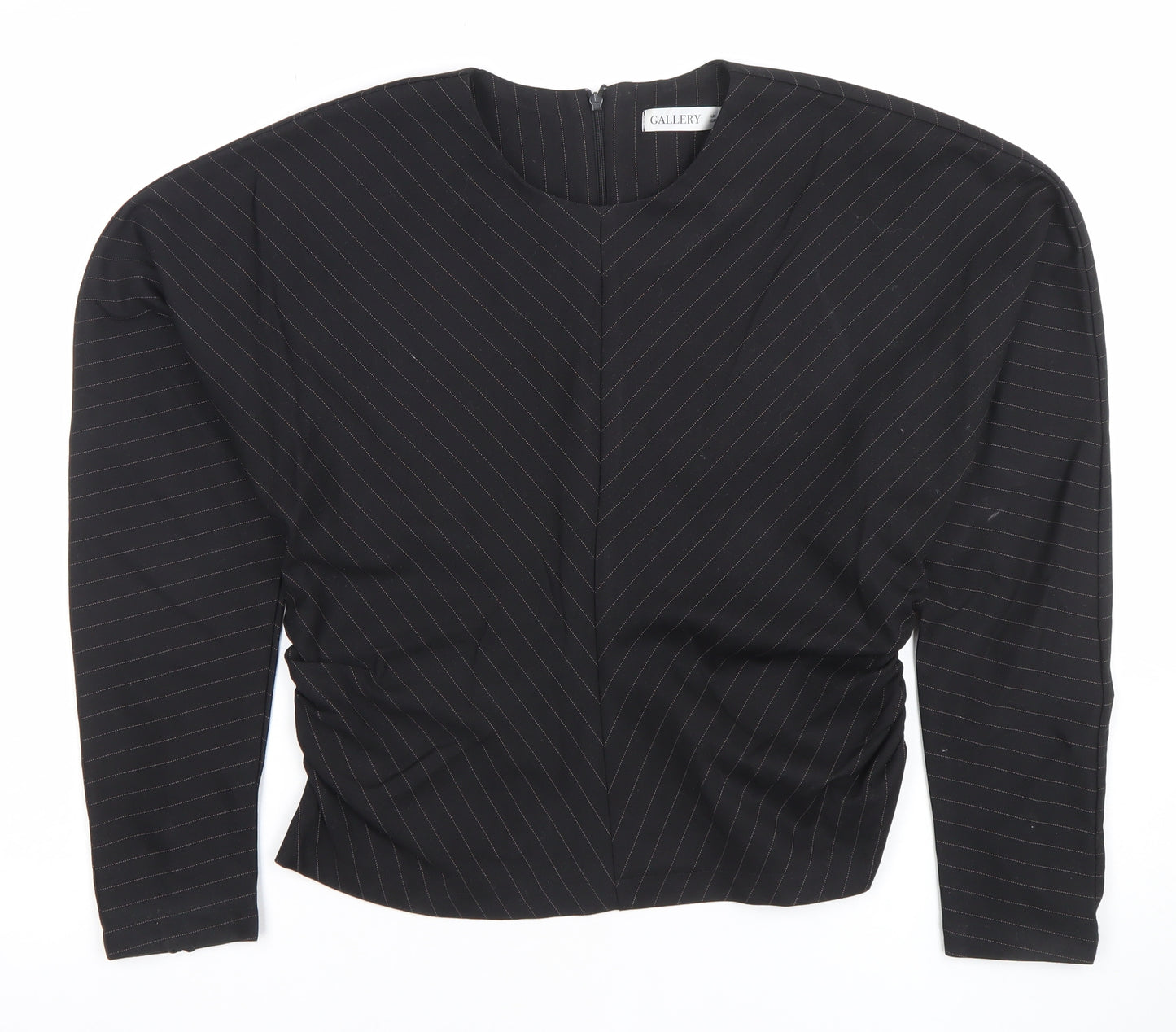 Gallery Womens Black Striped Long Sleeve Crew Neck Blouse UK 10