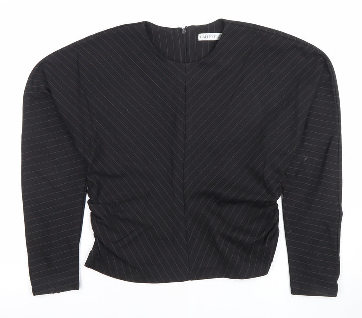 Gallery Womens Black Striped Long Sleeve Crew Neck Blouse UK 10