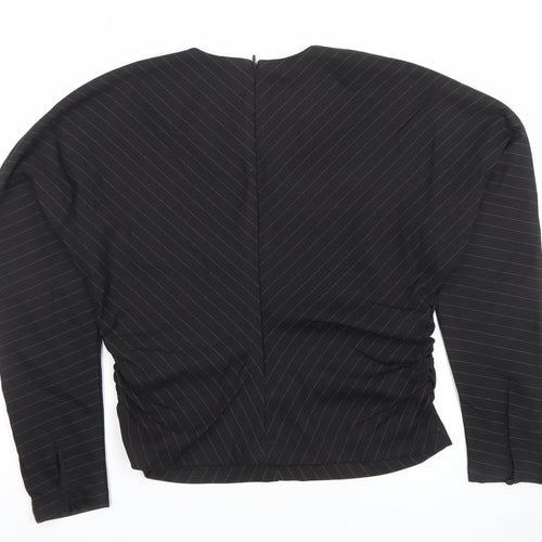 Gallery Womens Black Striped Long Sleeve Crew Neck Blouse UK 10