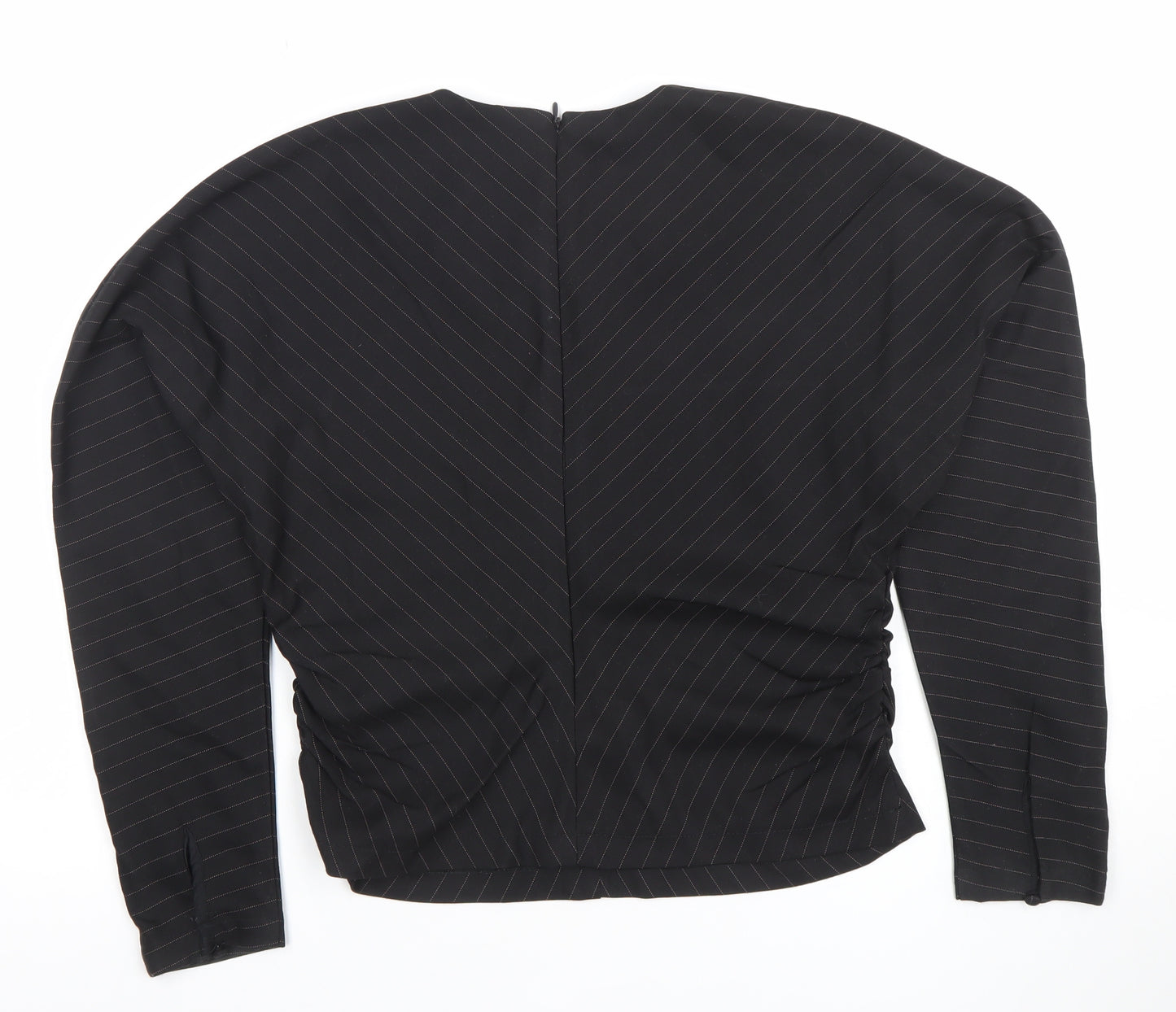 Gallery Womens Black Striped Long Sleeve Crew Neck Blouse UK 10