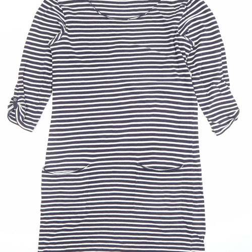 White Stuff Women Blue Striped Shift Dress Size 8 3/4 Sleeve