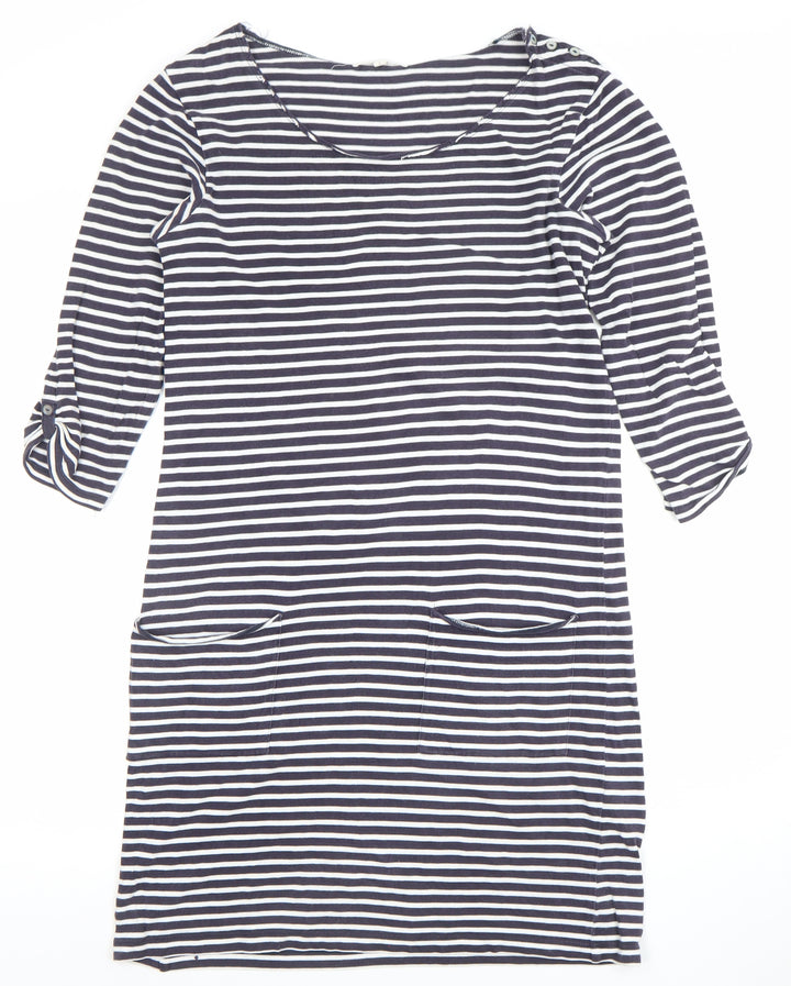 White Stuff Women Blue Striped Shift Dress Size 8 3/4 Sleeve