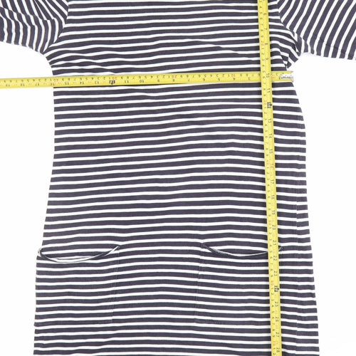 White Stuff Women Blue Striped Shift Dress Size 8 3/4 Sleeve