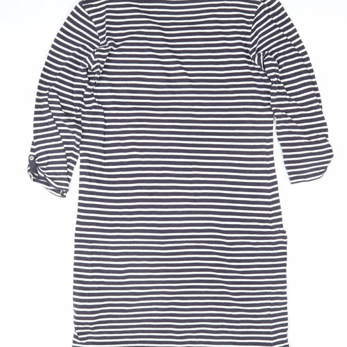White Stuff Women Blue Striped Shift Dress Size 8 3/4 Sleeve