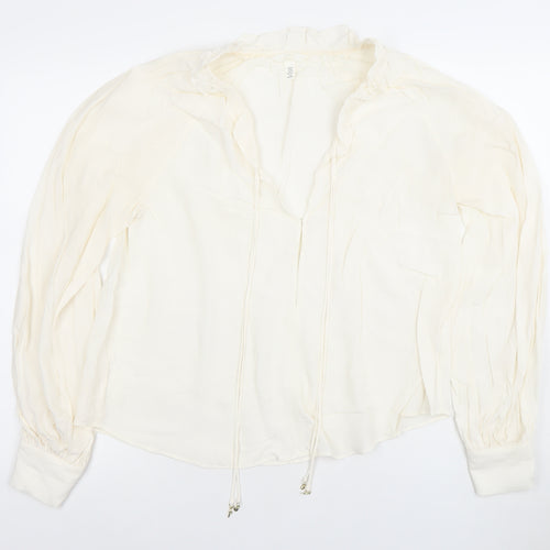 H&M Womens Ivory Viscose Long Sleeve Tunic Blouse XS