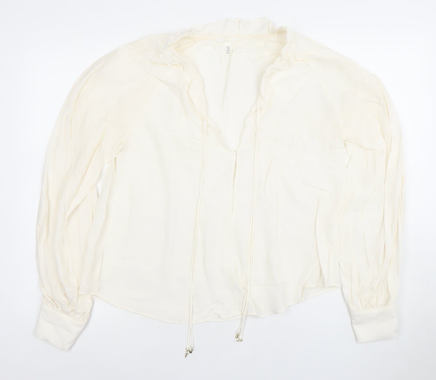 H&M Womens Ivory Viscose Long Sleeve Tunic Blouse XS