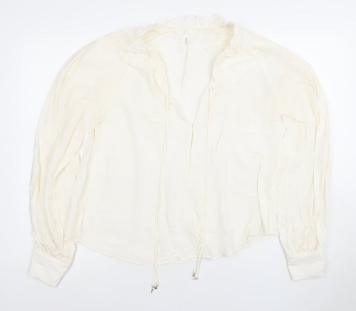 H&M Womens Ivory Viscose Long Sleeve Tunic Blouse XS