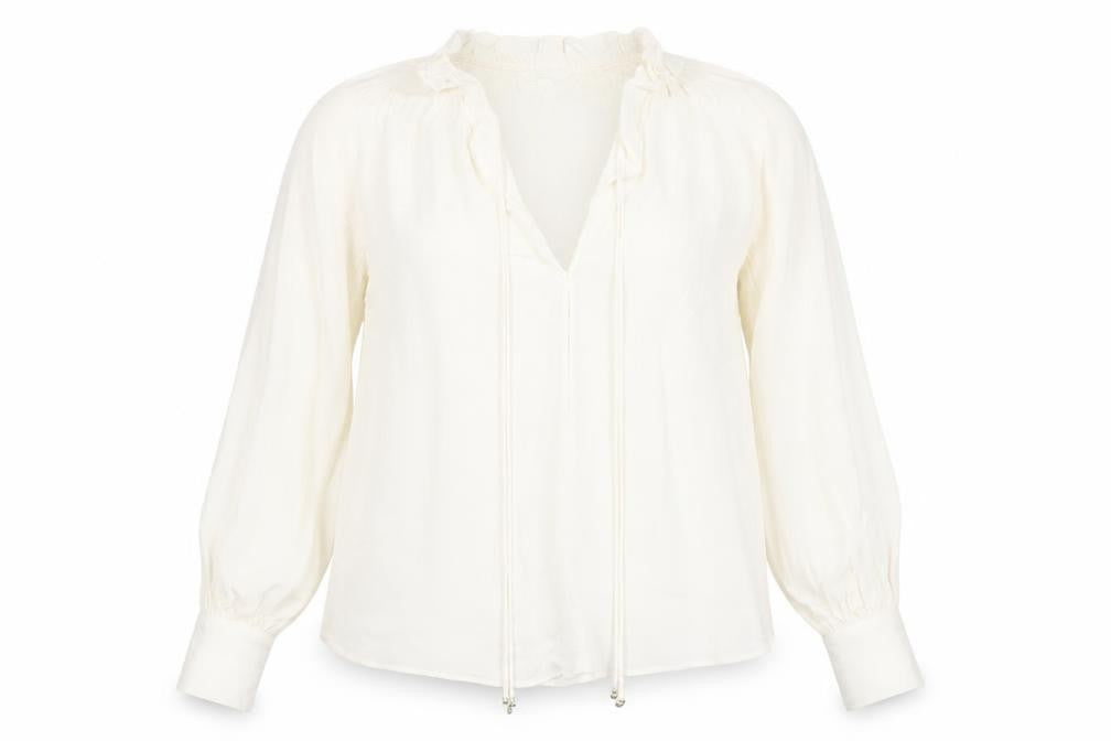 Front view of H&M women’s ivory viscose long sleeve tunic blouse xs