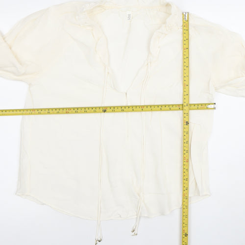H&M Womens Ivory Viscose Long Sleeve Tunic Blouse XS