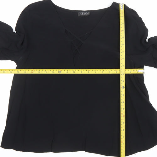 Topshop Womens Black Viscose Tunic Blouse Size 10 Flared Sleeve