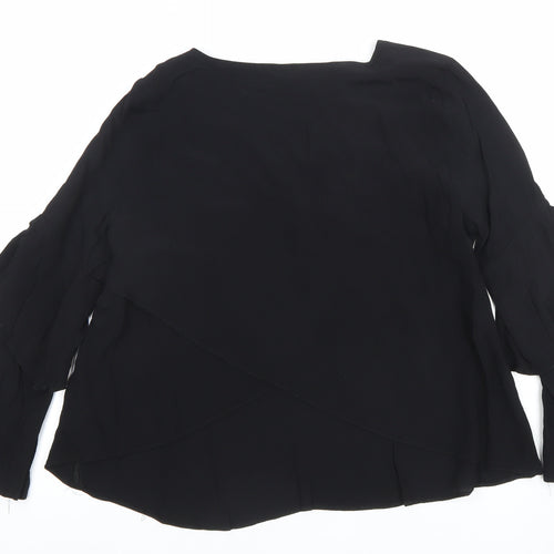 Topshop Womens Black Viscose Tunic Blouse Size 10 Flared Sleeve