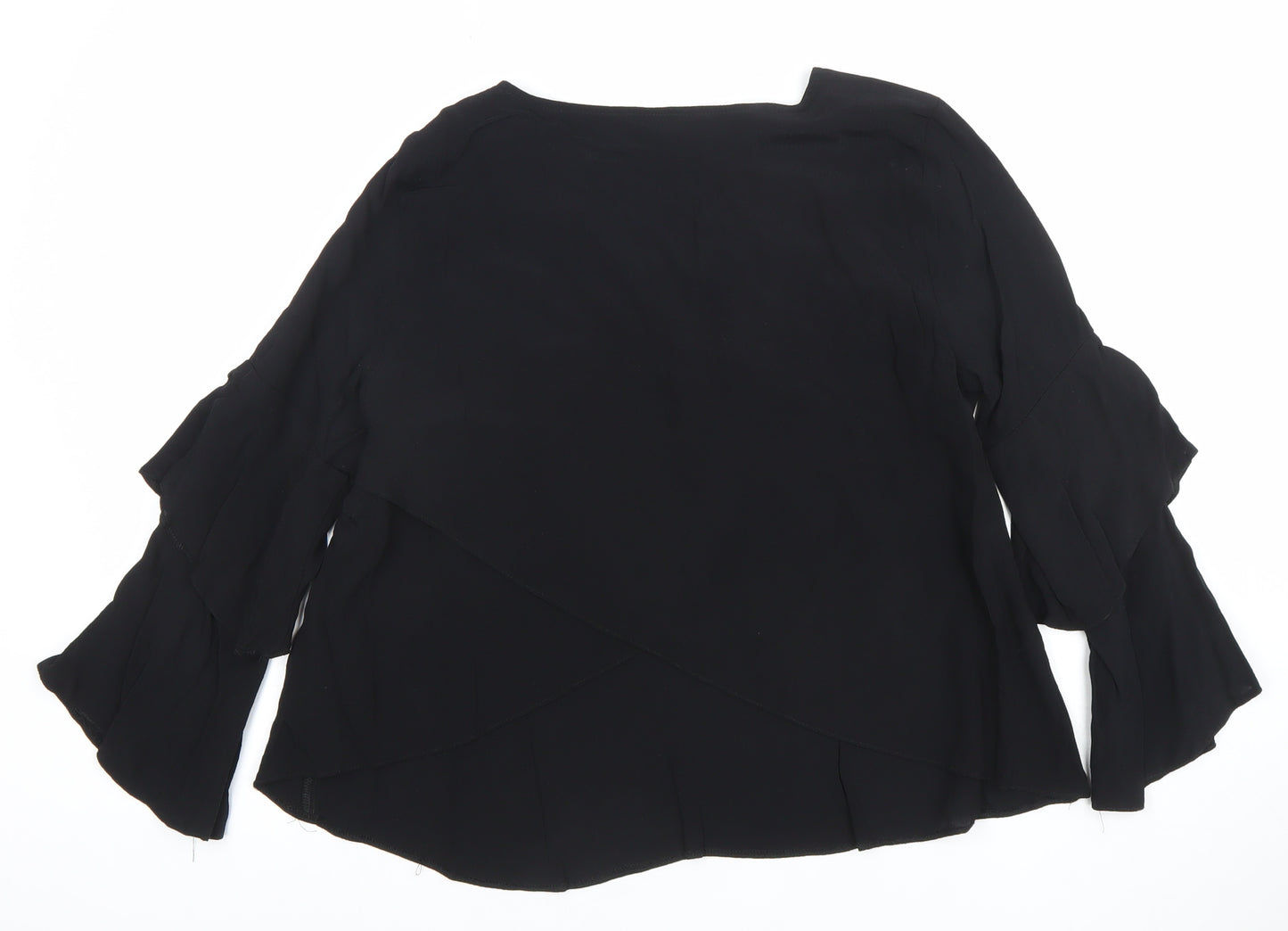 Topshop Womens Black Viscose Tunic Blouse Size 10 Flared Sleeve