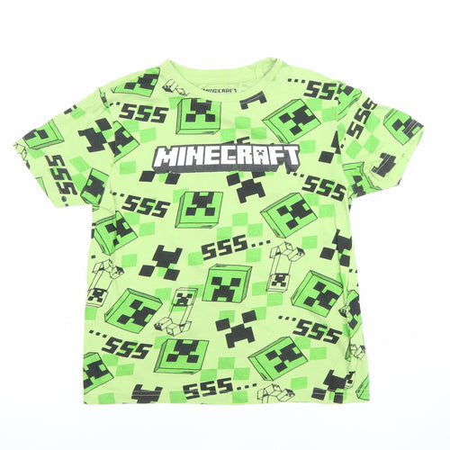 Primark Boys Green Minecraft Creeper T-Shirt 5-6 Years Short Sleeve Cotton