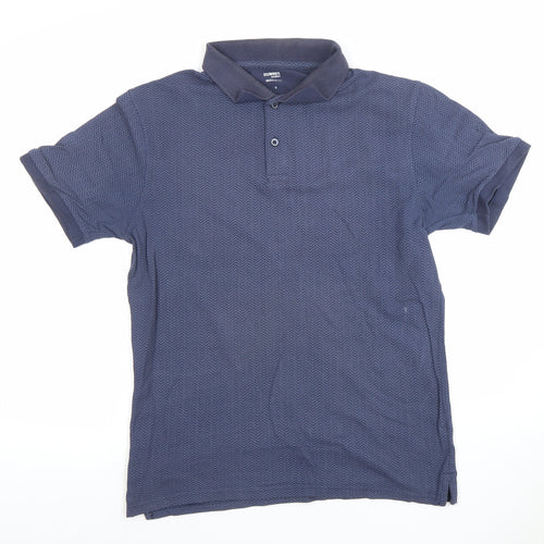 Dunnes Stores Men's Blue Cotton Chevron Short Sleeve Polo Shirt Size S