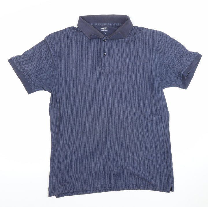 Dunnes Stores Men's Blue Cotton Chevron Short Sleeve Polo Shirt Size S
