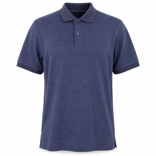 Front view of Dunnes Men's Blue Cotton Chevron Short Sleeve Polo Shirt, size S