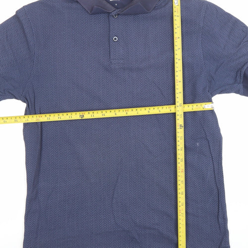 Dunnes Stores Men's Blue Cotton Chevron Short Sleeve Polo Shirt Size S