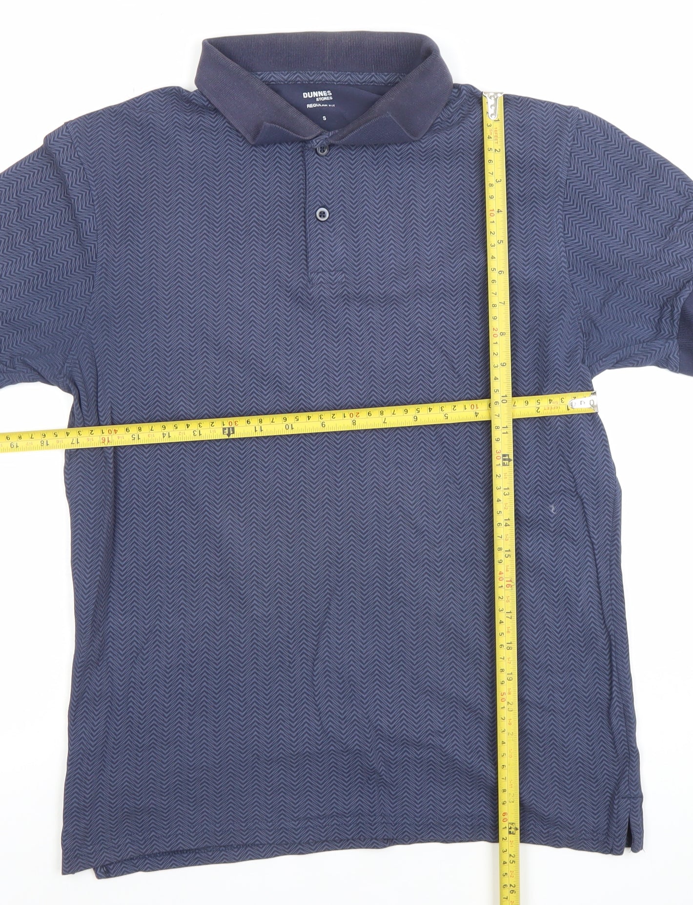 Dunnes Stores Men's Blue Cotton Chevron Short Sleeve Polo Shirt Size S