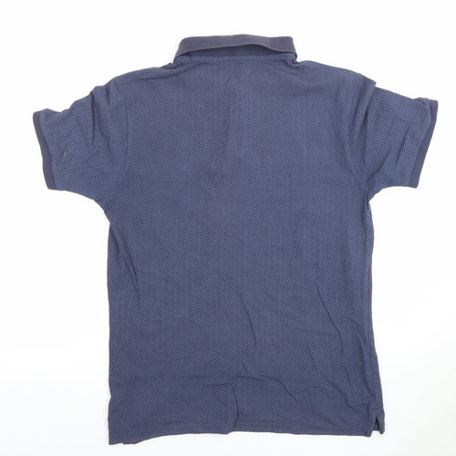 Dunnes Stores Men's Blue Cotton Chevron Short Sleeve Polo Shirt Size S