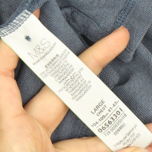 Marks and Spencer Mens Blue Polo Shirt Cotton Blend Size L