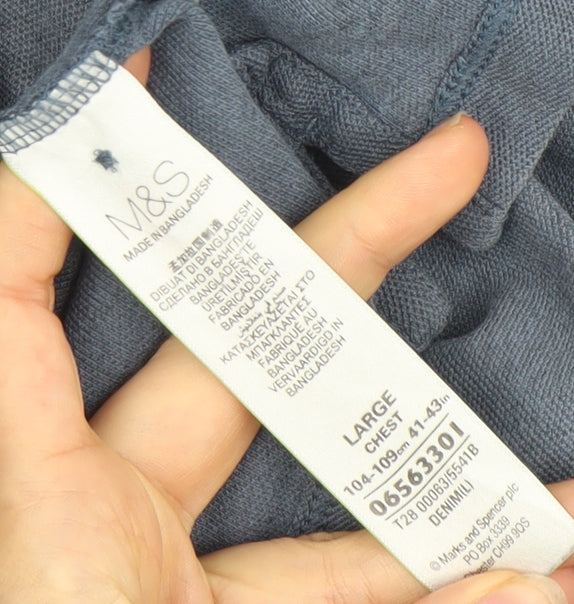 Marks and Spencer Mens Blue Polo Shirt Cotton Blend Size L