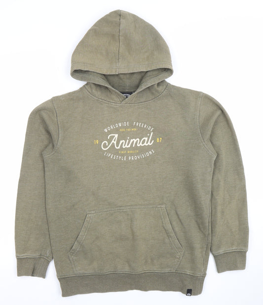 Animal Boys Khaki Pullover Hoodie 11-12 Years Cotton Blend Kangaroo Pocket