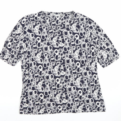 VIZ-A-VIZ Womens Blue Geometric Short Sleeve Stretch Top Size 12