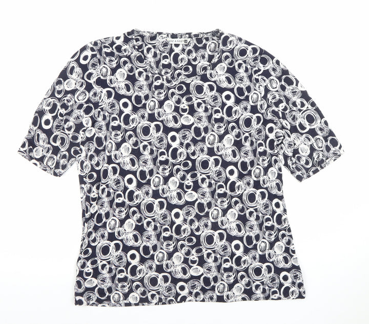VIZ-A-VIZ Womens Blue Geometric Short Sleeve Stretch Top Size 12
