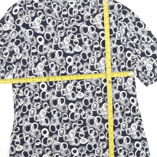 VIZ-A-VIZ Womens Blue Geometric Short Sleeve Stretch Top Size 12