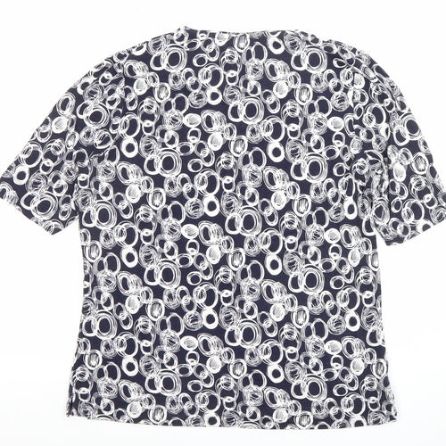 VIZ-A-VIZ Womens Blue Geometric Short Sleeve Stretch Top Size 12