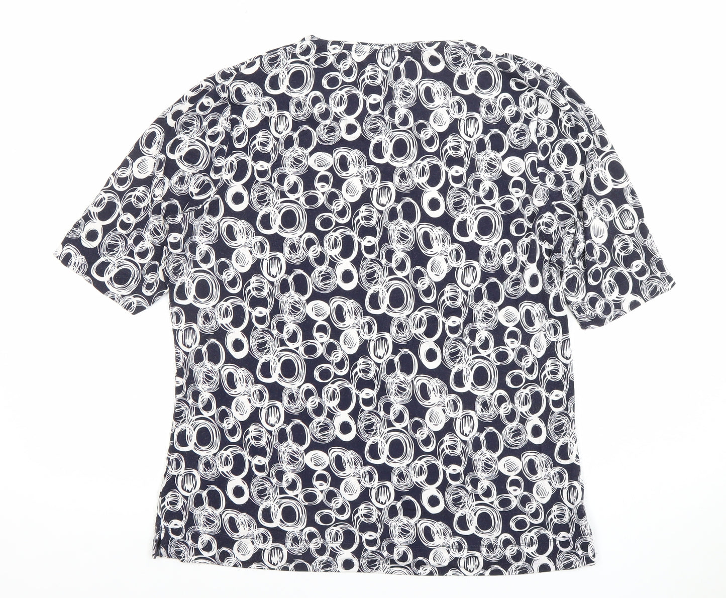 VIZ-A-VIZ Womens Blue Geometric Short Sleeve Stretch Top Size 12