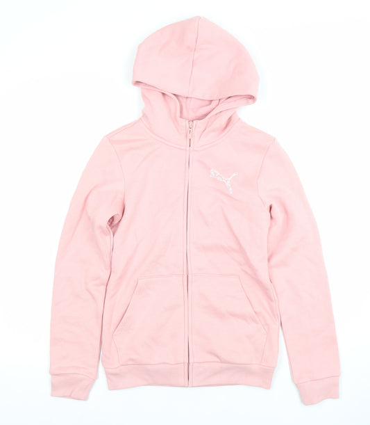 Puma Girls Pink Full Zip Hoodie 11-12 Years Cotton Blend Sportswear