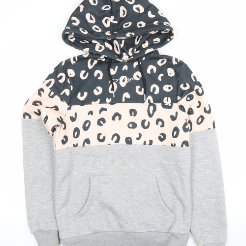 JustHype Womens Grey Pink Leopard Print Pullover Hoodie Size 8