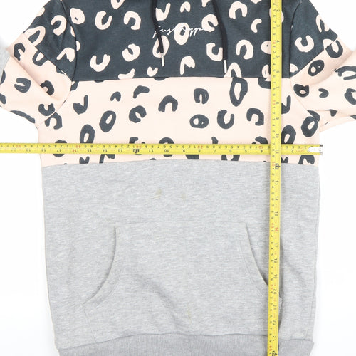 JustHype Womens Grey Pink Leopard Print Pullover Hoodie Size 8